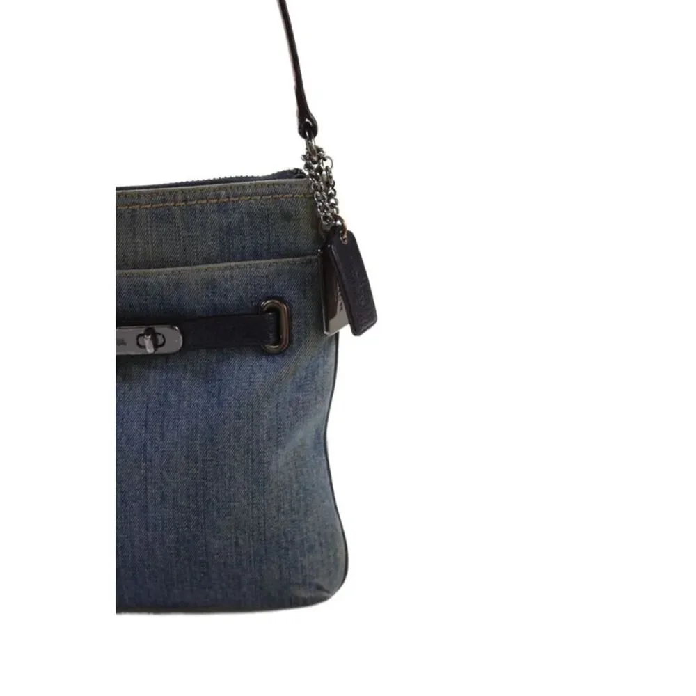 Coach Womens Denim Zip Up Shoulder Bag Blue